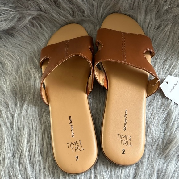 Time And Tru Sandals Womens Size 9 Brown Slip On Open Toe Shoes - Picture 5 of 7